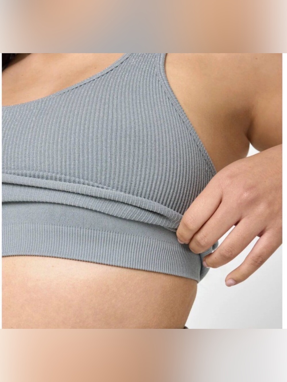 NWT- Spiritual Gangster Amor Shimmer Ribbed Cropped Tank Top - Light Gray - Picture 5 of 16